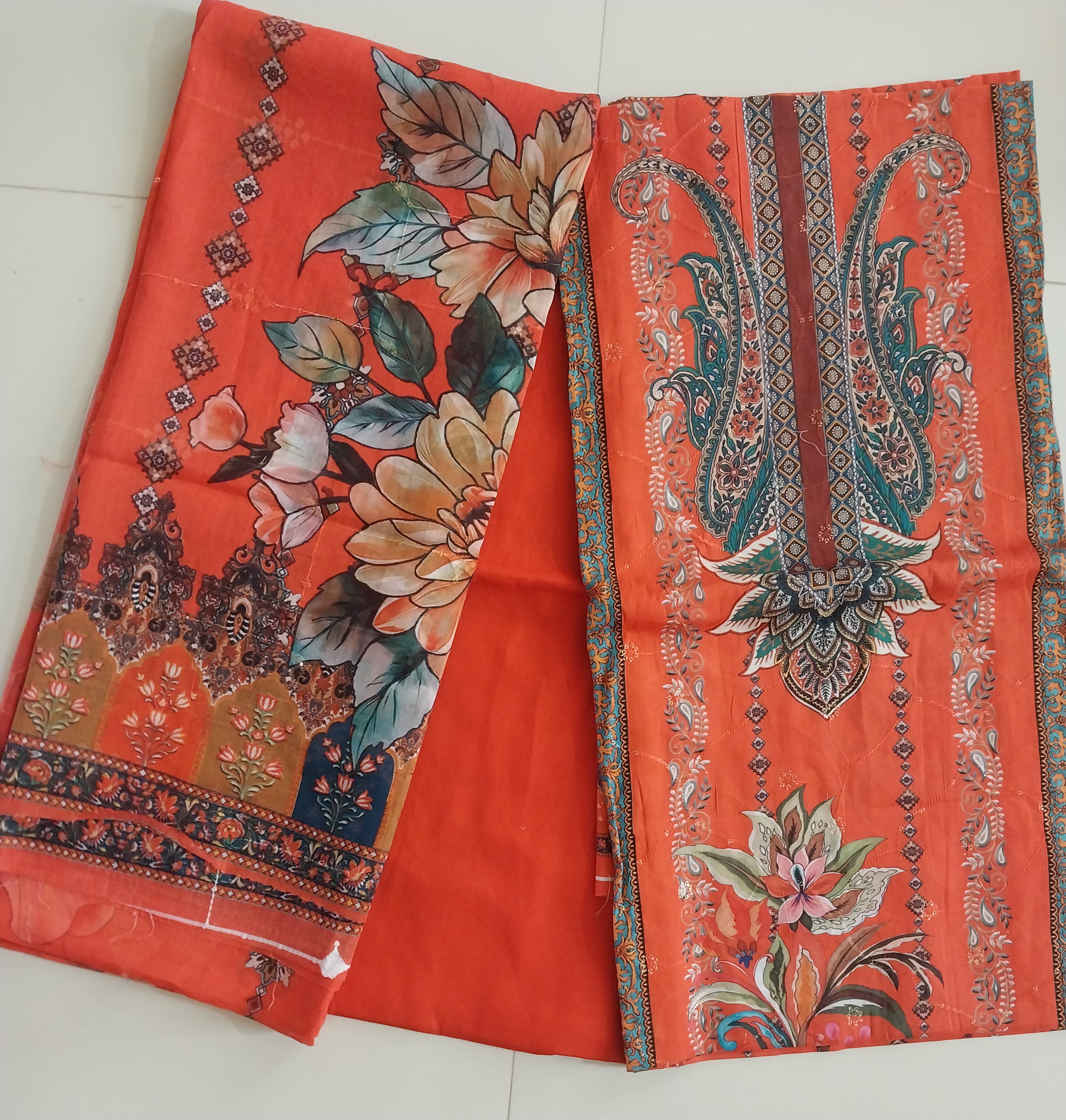 Premium Orange Printed Three Piece